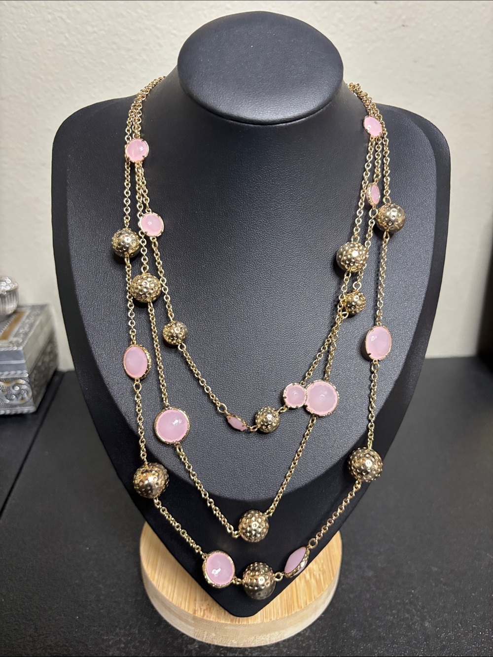 SAQ Gold-Tone Multi-Strand Necklace with Pink Accents